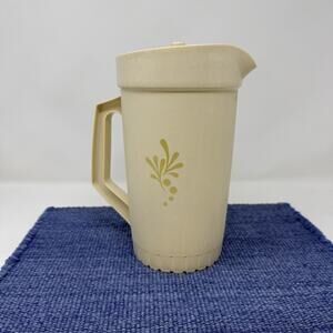 Vintage Tupperware Pitcher 874 Almond Harvest Gold Push Button Lid MCM